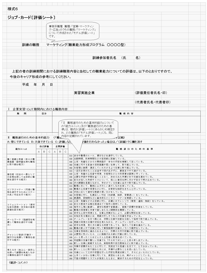 5 「事務系職種」のモデル評価シートの例