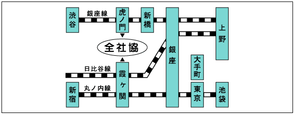 ・ 地下鉄銀座線「虎ノ門駅」11番出口より徒歩5分 ・ 地下鉄千代田線/丸の内線/日比谷線「霞ヶ関駅」A13番出口より徒歩8分