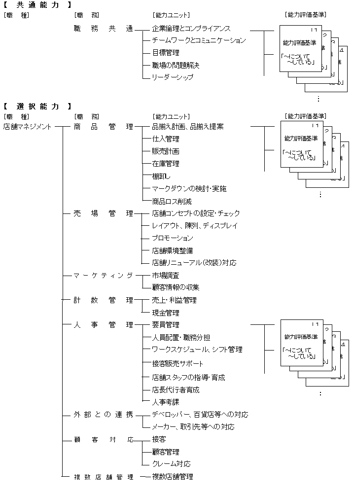 図3 専門店業(「店舗マネジメント」職種)の職業能力評価基準の全体構成