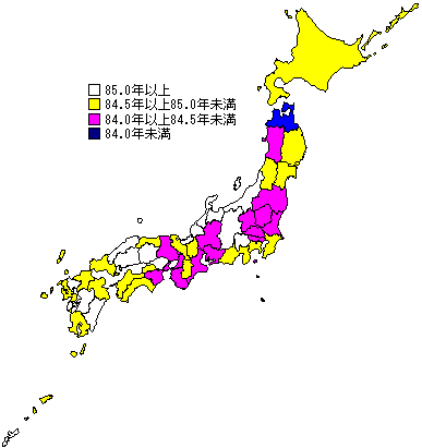 図1 都道府県別平均寿命 女